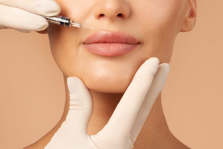 Lip injections concept young lady getting beauty injection