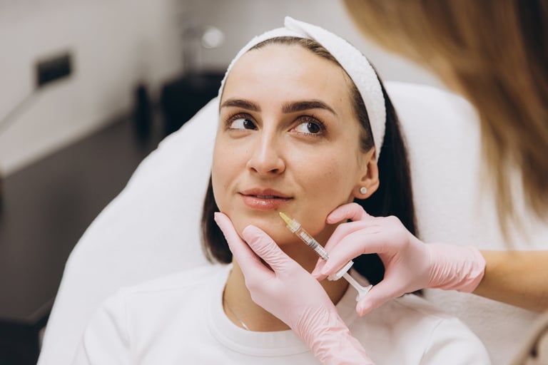 Cosmetologist performing botox injection treatment