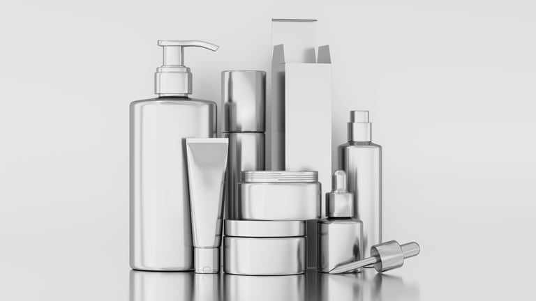 Collection of silver skincare and cosmetic containers